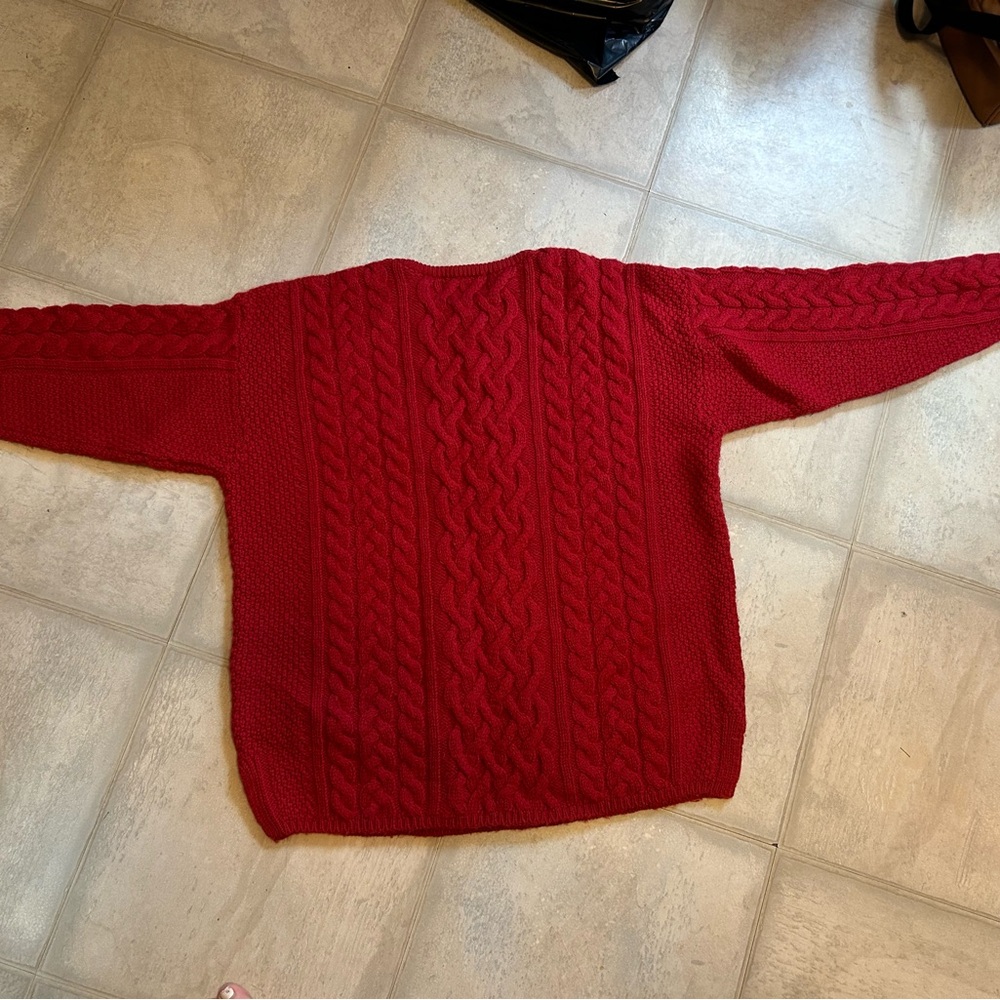 Aran Wool Red Cable Knit Sweater